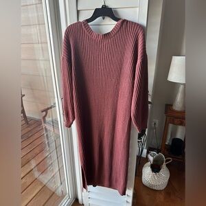 Very J Burgundy Ribbed Sweater Dress